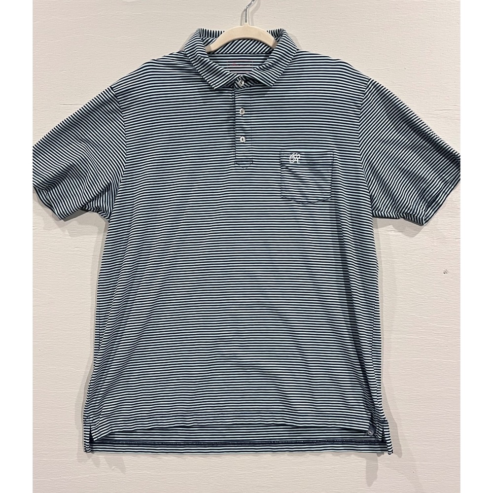 Peter Millar Mens XL Polo Shirt Navy Blue Striped Pima Cotton Stretch